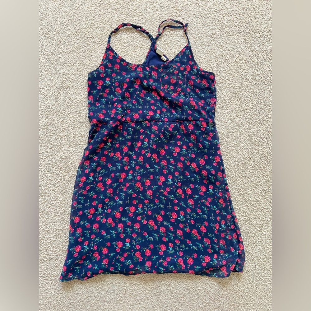 Roxy Navy Mini Dress with Pink Floral Print